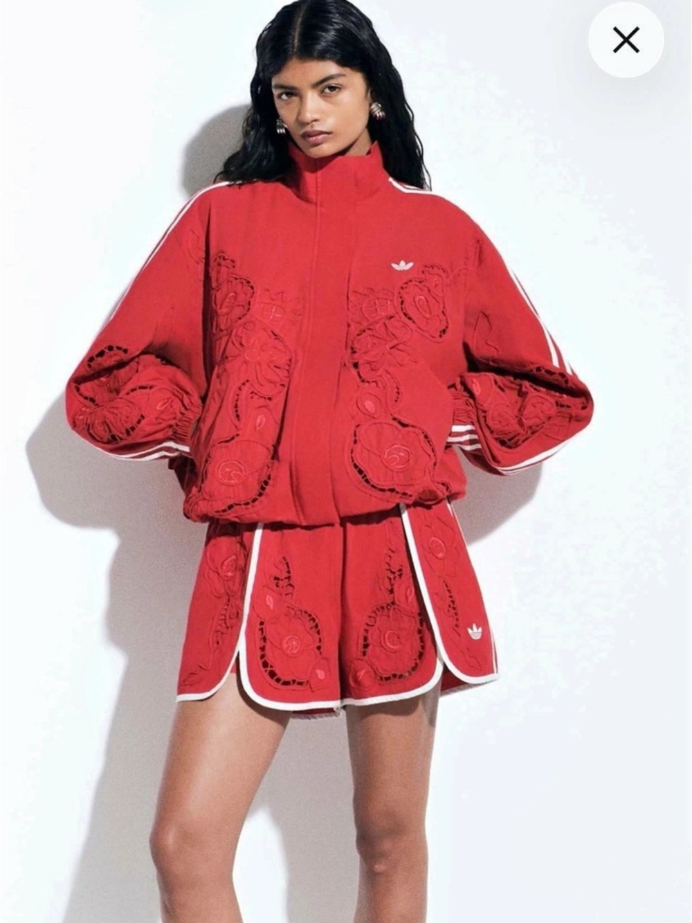 adidas Originals x ASOS Oversized Cutwork jacket and shorts set Red sz M